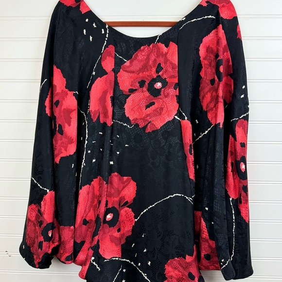 Saint Romei Vintage 80’s Dress Midi Pure Silk Black Red Floral Print Sz 10 - Picture 2 of 12